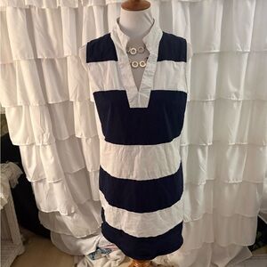 Sail to Sable Navy and White Striped Sleeveless Shift Dress
